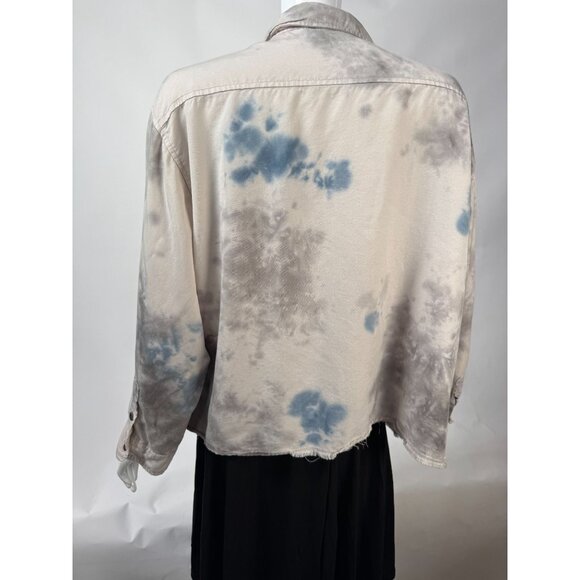 Vintage Havana Tie-Dye Tencel Button-Up Shirt Jacket With Pockets & Frayed Hem L - Picture 4 of 16